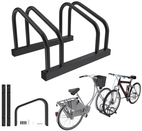 Froadp Fahrradständer Boden für 2 Fahrräder,Mehrfachständer für 30-65mm Reifenbreite, Galvanisierter Stahl Fahrradhalter, Boden und Wandmontage,Scharz