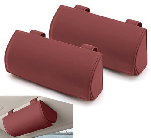 MKHIXTSL Porta Occhiali Sole Parasole Auto per Fiat Panda Tipo 2012-2025, Custodia Universale Pelle con Chiusura Magnetica, Organizer Scatola Portaoggetti Multifunzionale, B/Red