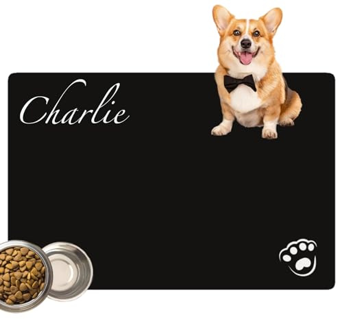 Personalisierte Hunde-Futtermatte rutschfest - wasserdichte Fressmatte für Hunde & Katzen - Individuelle Fressunterlage mit Namensgravur - Geschenk für Tierbesitzer - Aus PU-Material (Stil 3)