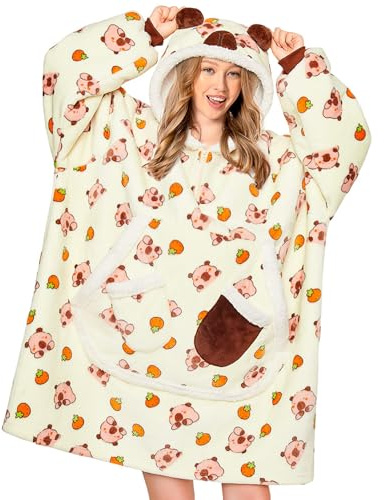 OLAOLA Capybara Decken-Hoodie Unisex, Oversized Sherpa Kuscheldecke | Niedliches Capybara-Muster. Warmer Decken-Hoodie aus Sherpa Fleece, ideale Oversized Kuscheldecke für Erwachsene.