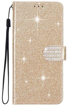 SEHEYA Klapphülle für iPhone 6/7 / 8 / SE 2020 / SE 2022 Glänzend Handy Hülle Premium Glitzer PU Leder mit Magnetische Diamant Schnalle Standfunktion Kartenfächer Schutzhülle, Gold