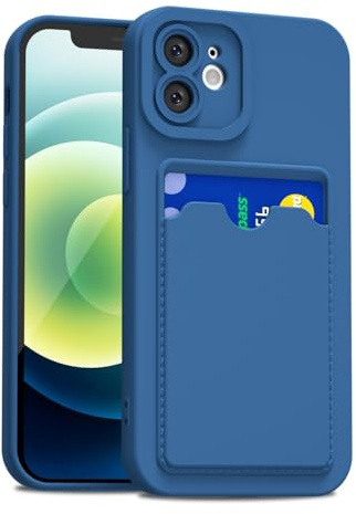 LoeoeL for iPhone 12 Case with Card Holder Slim, Thin Silicone Wallet Phone Case with Credit Card Slot for Women Men, Soft Rubber Gel TPU with Pocket Shockproof Camera Cover, Navy Blue