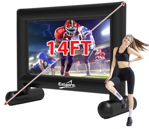 Estgora 14FT Inflatable Movie Screen Outdoor, Blow Up Projector Screen, Inflatable Movie Screen with Air Blower Front & Rear Projection Screens for Outdoor Movie Night Backyard Pool Fun