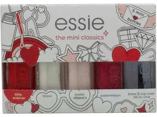 ESSIE NAIL SET: 5ML POLISH - NO1 BLANC + NO6 BALLET SLIPPERS + NO65 FIFTH AVENUE + NO27 WM + BASE COAT