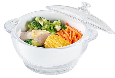 EliteVibe Glass Microwave Steamer for Vegetables Fish Food Cooker Microwave Vegetable Steamer With Lid and Steaming Basket for Convenient Quick Healthy Cooking (2.5L)