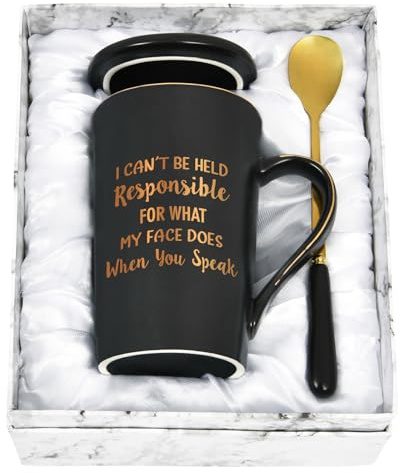 Joymaking Funny Mugs for Work Colleagues Secret Santa Gifts Funny Coworkers Mugs Gifts for Women Men - I Can't be held Responsible for What My Face Does - Work Mugs for Men, 14Oz Black