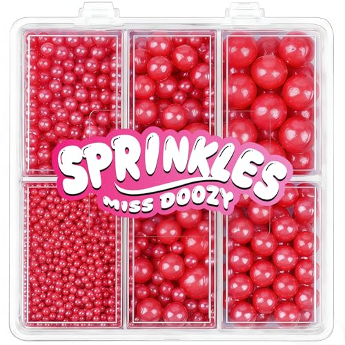 Perlas de Azúcar Rojo Comestibles 130g - 4 Tamaños de Perlas para Decorar Tartas, Cupcakes y Galletas - Ideal para Bodas, Cumpleaños, Halloween, Navidad, Sprinkles