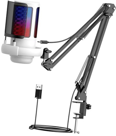 mophrati Gaming USB Microphone With Professional RGB Lighting Adjustable Arm Podcasting And Captivating Live Broadcasting Angle Adjustable USB Gaming Microphone Gain Knob