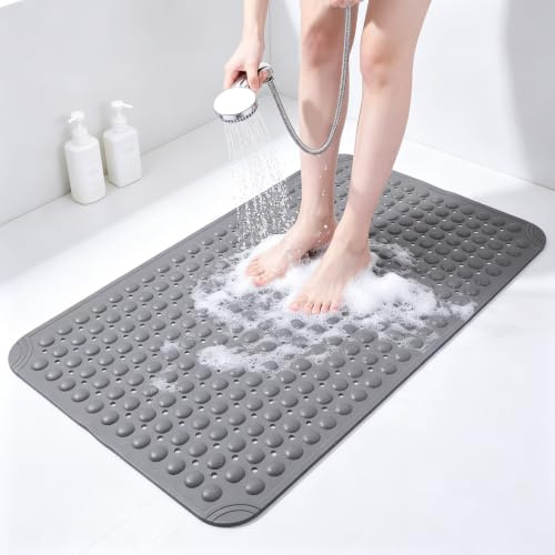 Zourglow Tapis de Douche Antidérapant 60×90 cm, Grand Tapis de Bain | sans BPA avec Ventouses, Résistant aux Moisissures, Lavable en Machine pour Baignoire & Salle de Bain Gris