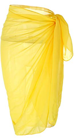 CHIC DIARY Women Chiffon Pareo Beach Wrap Sarong Swimsuit Scarf Cover Up for Holiday (Yellow)