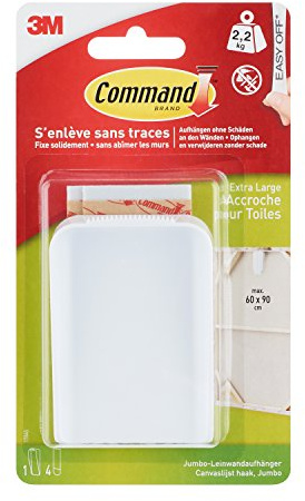 Command Leinwandaufhänger XL, Jumbo - 1 Bildernagel und 4 große Strips (L), weiß - Beschädigungsfreies Aufhängen, Hält bis zu 2,2 kg