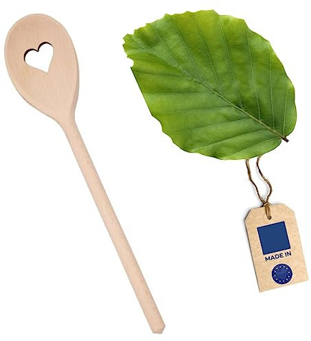 HOFMEISTER® Kochlöffel aus Holz mit Herz-Motiv, keine Kratzer in Töpfen, hitzebeständiger Buchen-Rührlöffel aus EU Produktion, ovaler Holzlöffel zum Kochen & Backen