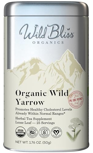 Wild Bliss Organic Yarrow Tea - Caffeine Free Loose Leaf Herbal Tea - Pharmacopoeia Potency - 1.76 Ounces - 25 Servings