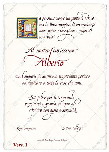 Pergamena festa di Pensionamento scritta a mano con la tua dedica