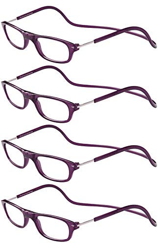 TBOC Lunettes de Lecture – [Pack 4 Unités] Monture Violet Foncé +3.50 Dioptrie Femme Homme Aimant Fermeture Pliable Régable Magnetique
