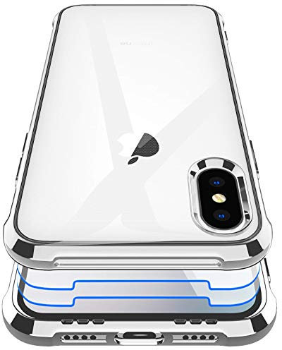 Garegce Coque iPhone XS Max, iPhone XS Max Coque Transparente + 2 Pack Verre Trempé Protecteur écran, Silicone TPU Souple XS Max Housse, Placage Antichoc Bumper Etui iPhone XS Max, 6.5 Pouces-Argenté