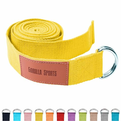 GORILLA SPORTS® Yogagurt - 100% Baumwolle, mit Verschluss aus Metall, einstellbarer D-Ring Schnalle, Farbwahl - Yoga Band, Stretch Band, Yoga-Gürtel, Pilates Yoga Strap, Hilfsmittel für Dehnung