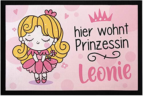 SpecialMe® Fußmatte Kinderzimmer personalisiert Hier wohnt Prinzessin + anpassbarer Name Türvorleger Mädchen rutschfest & waschbar weiß 60x40cm