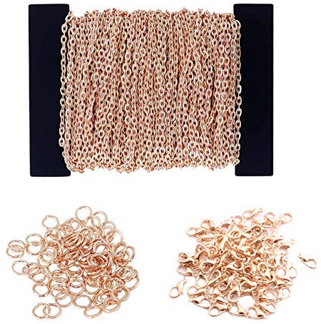 Zasiene Kettenband 131 Stück Ketten Roségold Kettenglieder Schmuckherstellung Zubehör mit Sprung Ringe Karabinerverschlüsse für DIY Halskette Basteln(Roségold/12m)