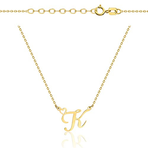 Goldene Damen Halskette 333 8k Gold Gelbgold Kette mit Anhänger Buchstabe K Herz Gravur