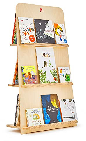 Bianconiglio Kids BUK Professionelles Montessori-Bücherregal mit Hide&Show-System zum Drehen von Büchern aus hochwertiger Birke, hergestellt in Italien, EN71 (ohne Lackzusatz)