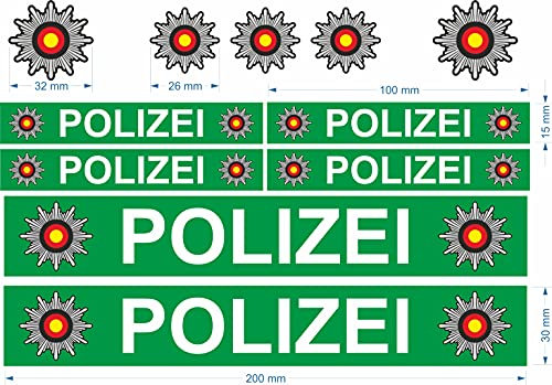 beihaasnatuerlich® Polizei Aufkleber - 11-teiliges Sticker Set - Kratzfest - wetterbeständige Folie - Zubehör für Bobbycar, Fahrrad, Laufrad, Modellbau, Bike, Boot, Auto, Playmobil - Plakette RC