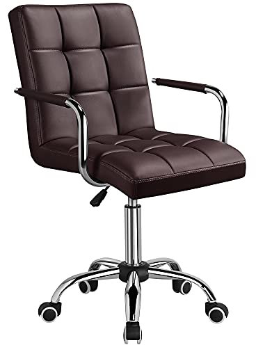 Yaheetech Sedia Ufficio Scrivania con Rotelle Girevole in Ecopelle per Computer Altezza Regolabile con Braccioli Rimovibili Marrone