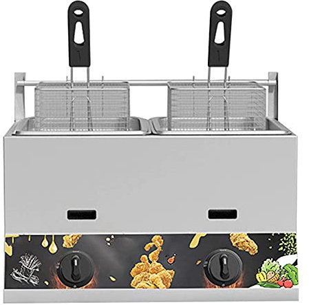 Friteuse à gaz à comptoir Commercial, Simple/Double Cylindre, Ordinateur de Bureau en Acier Inoxydable électrique électrique, adapté à la Maison Usage de Restaurant, Facile à Nettoyer,Double