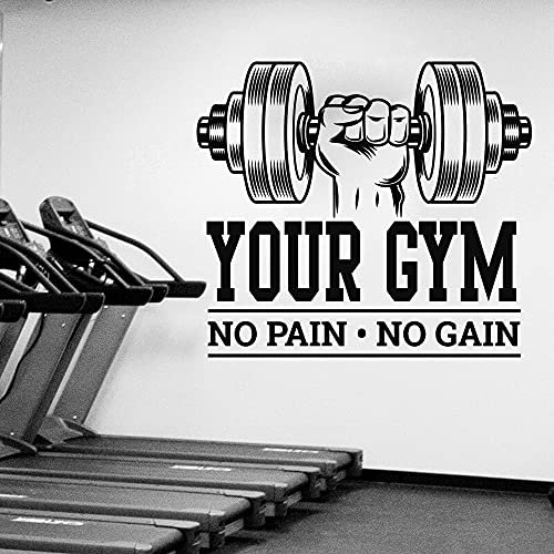NSRJDSYT Benutzerdefinierter Name Gym Bodybuilding No Pain No Gain Wandaufkleber Workout Fitness Inspirierend Zitat Wandtattoo Dekorieren 71x62cm