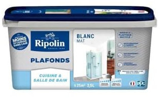 Peinture plafonds cuisine & salle de bain - Blanc mat - RIPOLIN - 2,5L