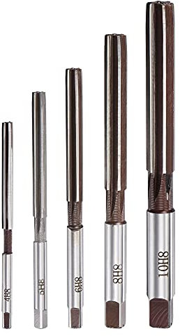 sourcing map Hand Reamers Set 4mm 5mm 6mm 8mm 10mm H8 Accuracy Alloy Tool Steel 6 Flutes Straight Shank Milling Cutter Tool 5pcs