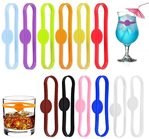 BUENTYA 24 Stück Glasmarker Silikon Mehrfarbige Gläser Markieren Party Wiederverwendbare Glasmarkierung Gläser Kennzeichnen Trinkgläser Getränkemarker Cup Marker Flaschenmarkierer Glasrand für Bar