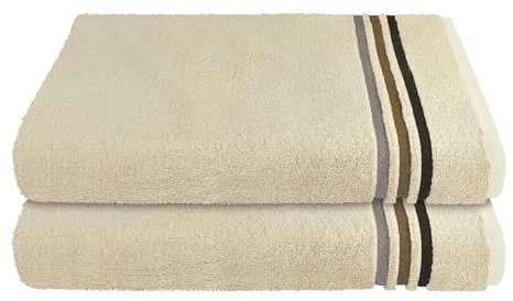 Schiesser Frottier Duschtuch Skyline Color im 2er Set | 100% Baumwolle aus nachhaltiger Produktion | saugstark, weich, farbecht | 70x140cm | Sand