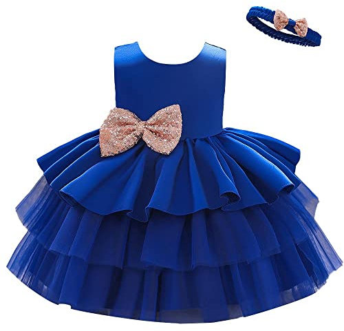 Lito Angels Vestito Damigella Abito da Festa Cerimonia Elegante con Fascia per Bambina Taglia 9-12 Mesi, Blu Reale (Etichetta in Tessuto 70)