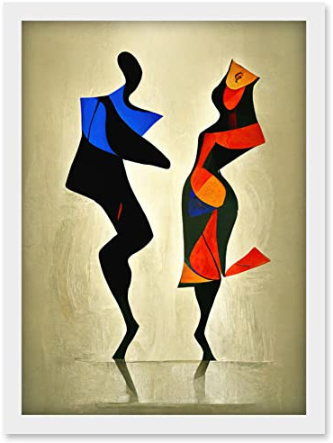 Doppelganger33 LTD Abstract Modern Painting Of Two Figures Dancing Artwork Framed Wall Art Print A4