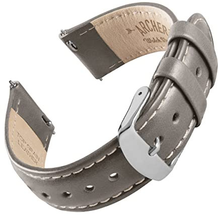 Archer Watch Straps - Uhrenarmbänder mit Schnellverschluss aus Hochwertigem Genarbtem Leder (Zinngrau/Naturweißes Garn, 22mm)