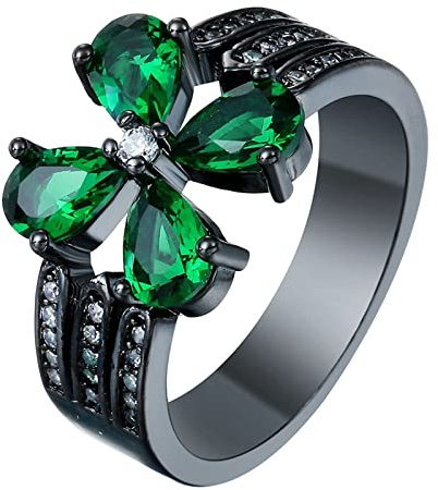Homxi Damen Ringe Schwarz,Blume mit Birne Zirkonia Schwarz Grün Kupfer Ringe Damen Ring Damen Verlobung Größe 52 (16.6)-62 (19.7)