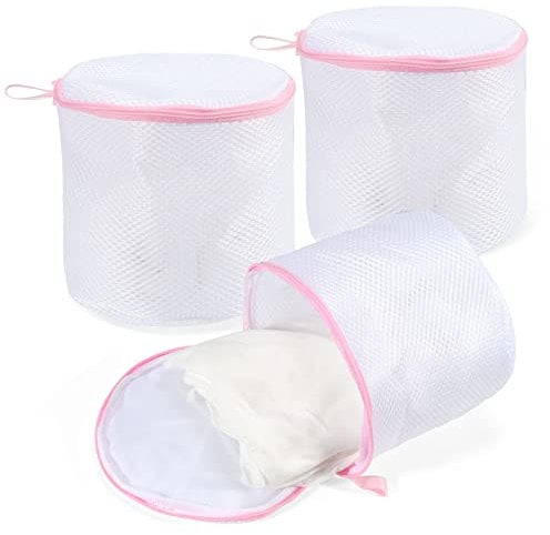 3 Pezzi Proteggi Reggiseno per Lavatrice, Borsa Portabiancheria per Reggiseno, Lava Reggiseno in Lavatrice con Cerniera Nascosta per Reggiseno e Calzini Lingerie Intimi