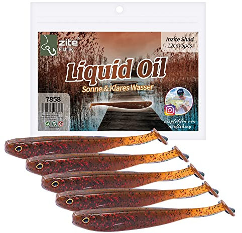 Zite Fishing Gummifische Zander Set – Inzite Shad 12cm Diverse Farben - 5STK Fängige Gummiköder Zanderangeln - Softbait Angelköder UV-Aktiv (Liquid Oil)