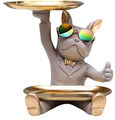 Azazaza Bulldog Storage Sculpture, Resin Cool Dog Bulldog Statue Storage Tray, Bulldog Tray Ornament Key Snack Holder, Modern Art Figurine Home Desktop Decor