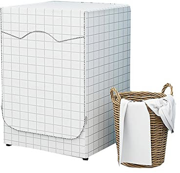 Odot Copri Lavatrice Esterni, Coprilavatrice da Esterno Impermeabile Antipolvere Anti Sunlight, Copertura per Lavatrice e Asciugatrice con Aperture Frontali (Plaid bianco,S)