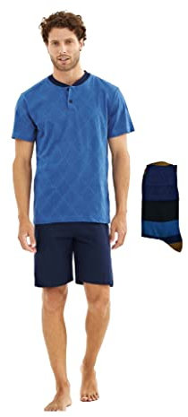 Il Granchio Pigiama Uomo Cotone Corto + Calza - Pigiama Uomo Cotone Leggero - Pigiama Uomo Estivo Corto (1079 Denim, L)