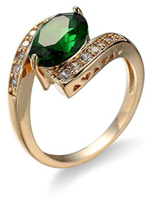 Daesar Damen Ringe Verlobung, Ring Vergoldet mit Grün Oval Zirkonia Gold Ring Frauen Jugendstil Große 52 (16.6)