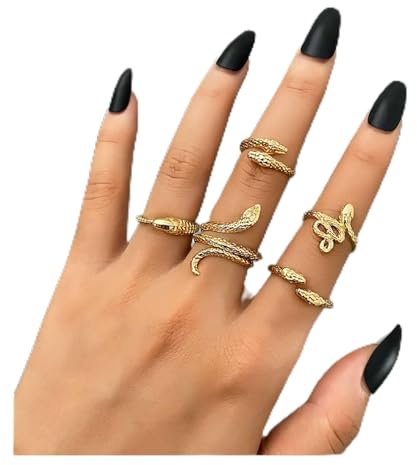 Allereya Vintage Schlange Knöchel Ringe Set Gold Stapeln Schlange Finger Ringe Punk Halb Offen Schlange Ringe Gothic Serpent Hand Ringe Schmuck Für Frauen Und Mädchen (Gold)