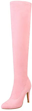 DAIFINEY Donna Autunno e Inverno Candy Color Tacchi a spillo Stretti e alti Stivali sopra il ginocchio Con gambo lavorato a maglia, Colore: rosa., 39 EU