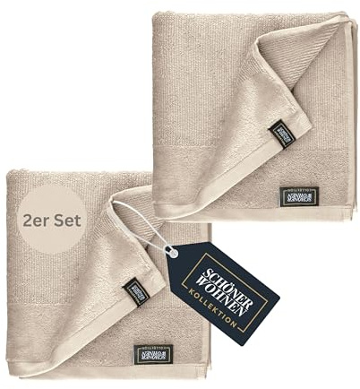 SCHÖNER WOHNEN Handtücher 70x140 beige - Frottee Handtücher Set 2er Pack - Handtuch Baumwolle Öko-Tex - groß, weich - Bad, Baby, Kinder & Fitnessstudio - schnelltrocknend - Gym Handtuch