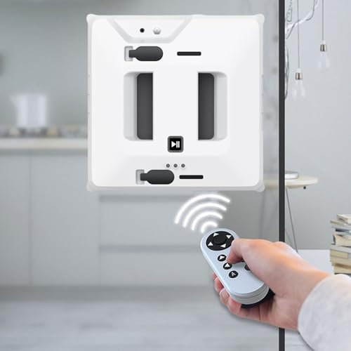 QJJML Robot Window Cleaner, 3000pa Smart Glass Cleaning Robotic Dual Water Spray/Remote, Powered Washer For Table High Windows Ceiling Magnetic Automatic, Outdoor Indoor