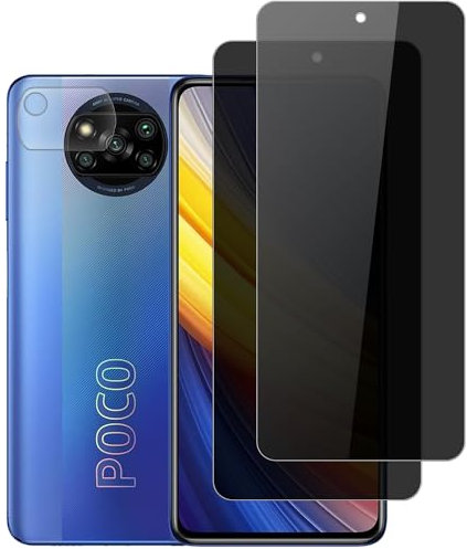 Vuciya Screen Protector para Xiaomi Poco X3 / Poco X3 Pro/Poco X3 NFC, Privacidad Protector Pantalla x2, Protector de Lente de Cámara x1,Dureza 9H,Sin Burbujas, Antihuellas,Antiarañazos,HD
