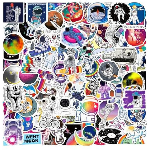 100Pcs Astronaut Outer Space Stickers Cartoon Aesthetic Fashion Waterproof Cool Stickers Vinyl Decals for Water Bottles Luggage Laptop Skateboard Stickers for Kids Boys Girls Teens