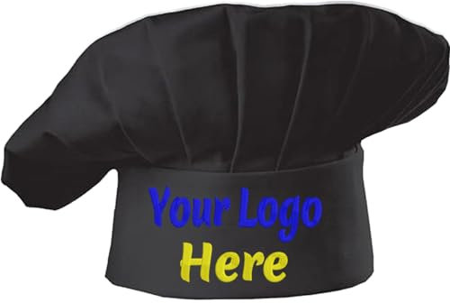 haoduanduan Sombrero de chef personalizado personalizado ajustable elástico panadero cocina chef gorra bordado texto y logotipo para hombres mujeres, Negro, S-XXL